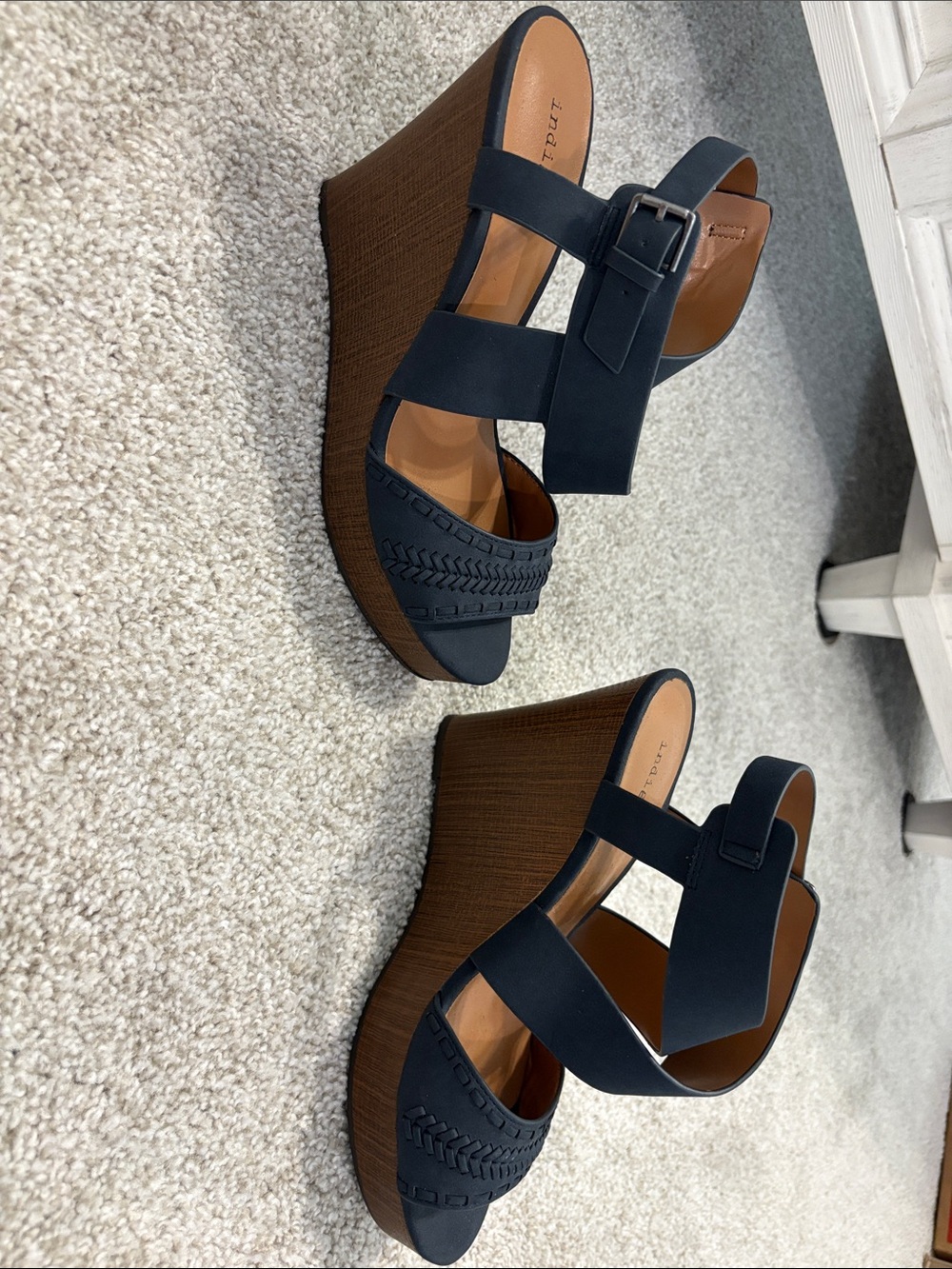 NWOT Indigo Navy Braided-Trim Wedge Sandals - Picture 3 of 5